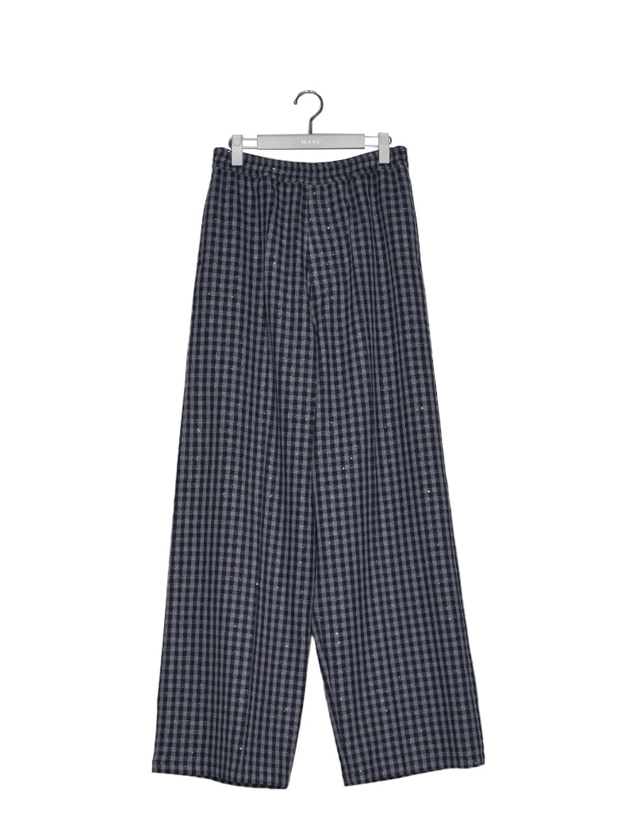 トップス BLUEの通販 PANTS EASY WIDE PLAID MASU(エムエーエスユー)のSPARKLING PANTS EASY WIDE PLAID SPARKLING MASU トップス