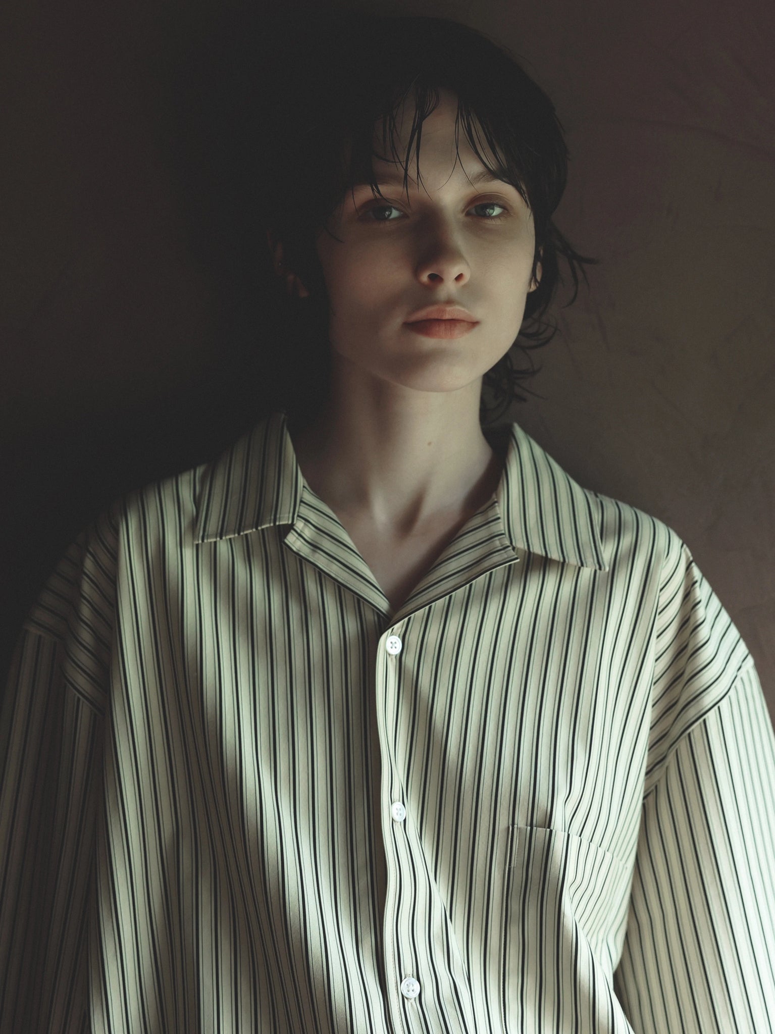 KANEMASA PHIL. "46G ATMOSPHERE STRIPE OPEN COLLAR SS SHIRT"