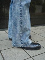 MATSUFUJI Chemical wash Boot Cut Denim Trousers ケミカルウォッシュブーツカットデニムトラウザーズ 通販 インディゴ t着用イメージ