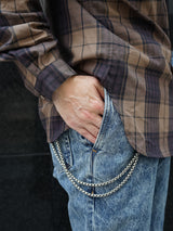 MATSUFUJI Chemical wash Boot Cut Denim Trousers ケミカルウォッシュブーツカットデニムトラウザーズ 通販 インディゴ t着用イメージ