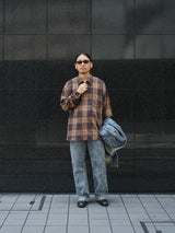 MATSUFUJI Madras Check Twill Utility Shirt マドラスチェックツイルユーティリティー 通販 ベージュチェック 着用イメージ