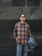 MATSUFUJI Madras Check Twill Utility Shirt マドラスチェックツイルユーティリティー 通販 ベージュチェック 着用イメージ