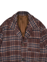 FUJI フジ WOOL CHECK BALMACAAN COAT ウールチェックバルマカーンコート 通販 ブラウンチェック 