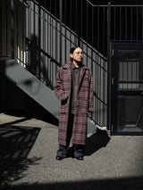 FUJI フジ WOOL CHECK BALMACAAN COAT ウールチェックバルマカーンコート 通販 ブラウンチェック 着用イメージ