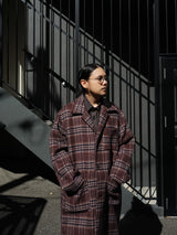 FUJI フジ WOOL CHECK BALMACAAN COAT ウールチェックバルマカーンコート 通販 ブラウンチェック 着用イメージ
