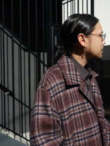 FUJI フジ WOOL CHECK BALMACAAN COAT ウールチェックバルマカーンコート 通販 ブラウンチェック 着用イメージ