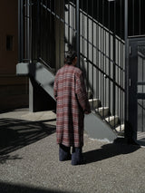 FUJI フジ WOOL CHECK BALMACAAN COAT ウールチェックバルマカーンコート 通販 ブラウンチェック 着用イメージ