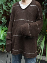 INNAT インアット V-NECK LINE BORDER SWEATER Vネックラインボーダーセーター 通販 ブラウン 着用イメージ