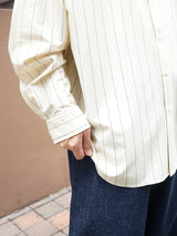 KANEMASA PHIL. 46G Stripe Atmosphere Shirt 46Gストライプアトモスフィアシャツ 通販 ベージュネイビー 着用イメージ