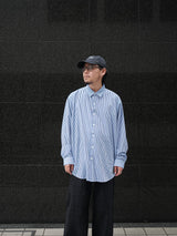 KANEMASA PHIL. 46G Stripe Atmosphere Shirt 46Gストライプアトモスフィアシャツ 通販 ネイビーホワイト 着用イメージ