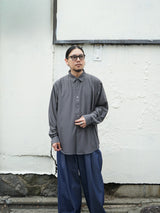 KANEMASA PHIL. 46G Stripe Atmosphere Shirt 46Gストライプアトモスフィアシャツ 通販 チャコールブラウン 着用イメージ