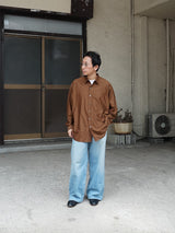 KANEMASA PHIL. 46G Stripe Atmosphere Shirt 46Gストライプアトモスフィアシャツ 通販 ブラウンブルー 着用イメージ