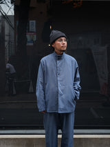 MATSUFUJI Grosgrain Stand-collar Stripe Jacket グログランスタンスタンドジャケット 通販  ブルーグレー
着用イメージ