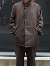 MATSUFUJI Grosgrain Stand-collar Stripe Jacket グログランスタンスタンドジャケット 通販  ブラウングリーン
着用イメージ