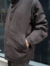 MATSUFUJI Grosgrain Stand-collar Stripe Jacket グログランスタンスタンドジャケット 通販  ブラウングリーン
着用イメージ