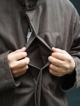 MATSUFUJI Grosgrain Stand-collar Stripe Jacket グログランスタンスタンドジャケット 通販  ブラウングリーン
着用イメージ
