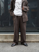 MATSUFUJI Grosgrain Stripe Wide Pants グログランストライプワイドパンツ 通販  ブラウングリーン 着用イメージ