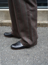 MATSUFUJI Grosgrain Stripe Wide Pants グログランストライプワイドパンツ 通販  ブラウングリーン 着用イメージ