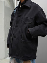 MATSUFUJI マツフジ "Connected Pockets Melton Jacket" コネクテッド ポケッツ メルトンジャケット BLACK 通販 着用イメージ