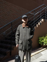 MEIAS BOA LINING KNIT JACKET　メイアス ボアライニングニットジャケット 通販 カーキ 着用イメージ