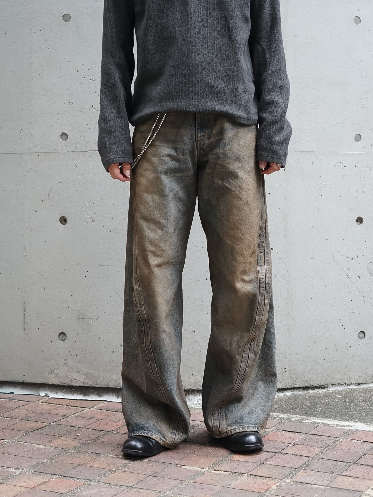 NVRFRGT 3D TWIST WIDE DENIM JEANS (MUD FADED INDIGO) | PRANK STORE