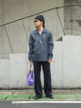 Rich I  Wide Flare Trousers　ワイドフレアトラウザーズ 通販 ネイビー 着用画像