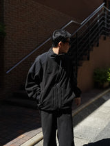 YDOT ワイドット "TECH FLEECE PATCHED JACKET" テックフリースパッチドジャケット ブラック 通販 着用イメージ